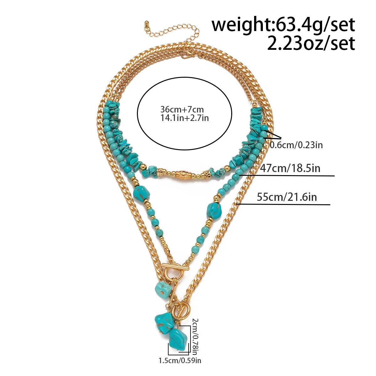KunJoe-Collier Ras du Cou en Pierre Naturelle Bleue Vintage pour Femme, Pendentif Bohème Géométrique, Bijoux à Col en Forme de Cheminée, 3 Pièces