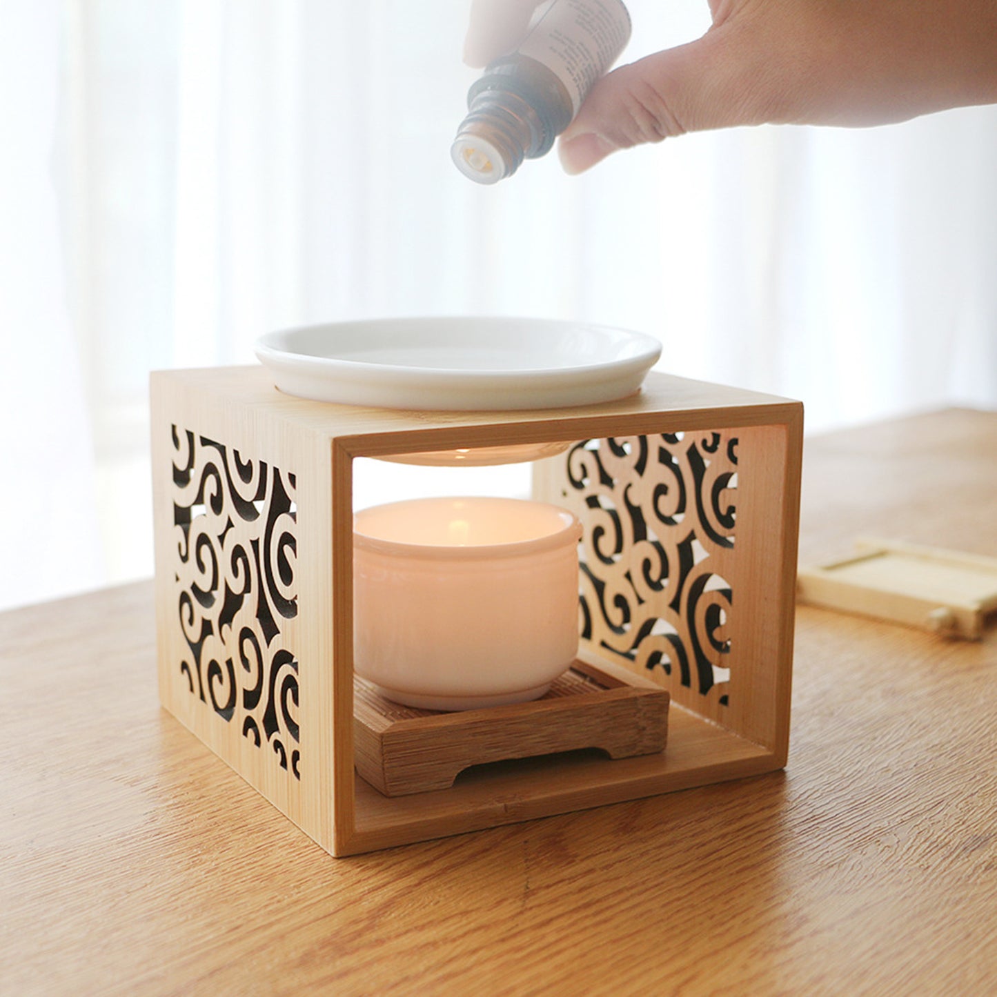 Aromatherapy Lamp Essential Oil Bamboo Wood Candle Holder