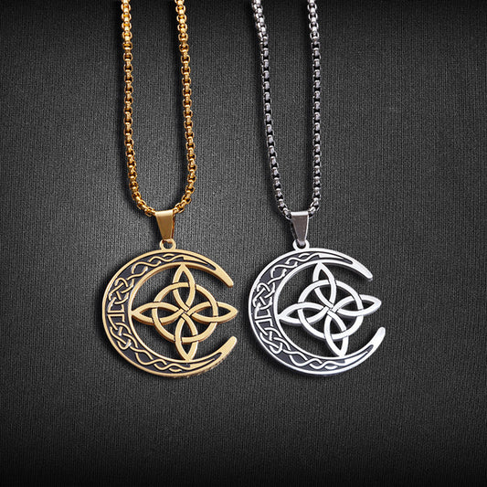 Collier Lune avec Pendentif Noeud  en Acier Inoxydable Viking Nordique