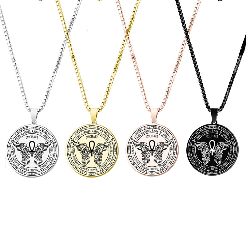 Archangel Michael Pendant Necklace For Men Women Guardian Angel Stainless Steel Box Chain Necklace Lucky Amulet Jewelry