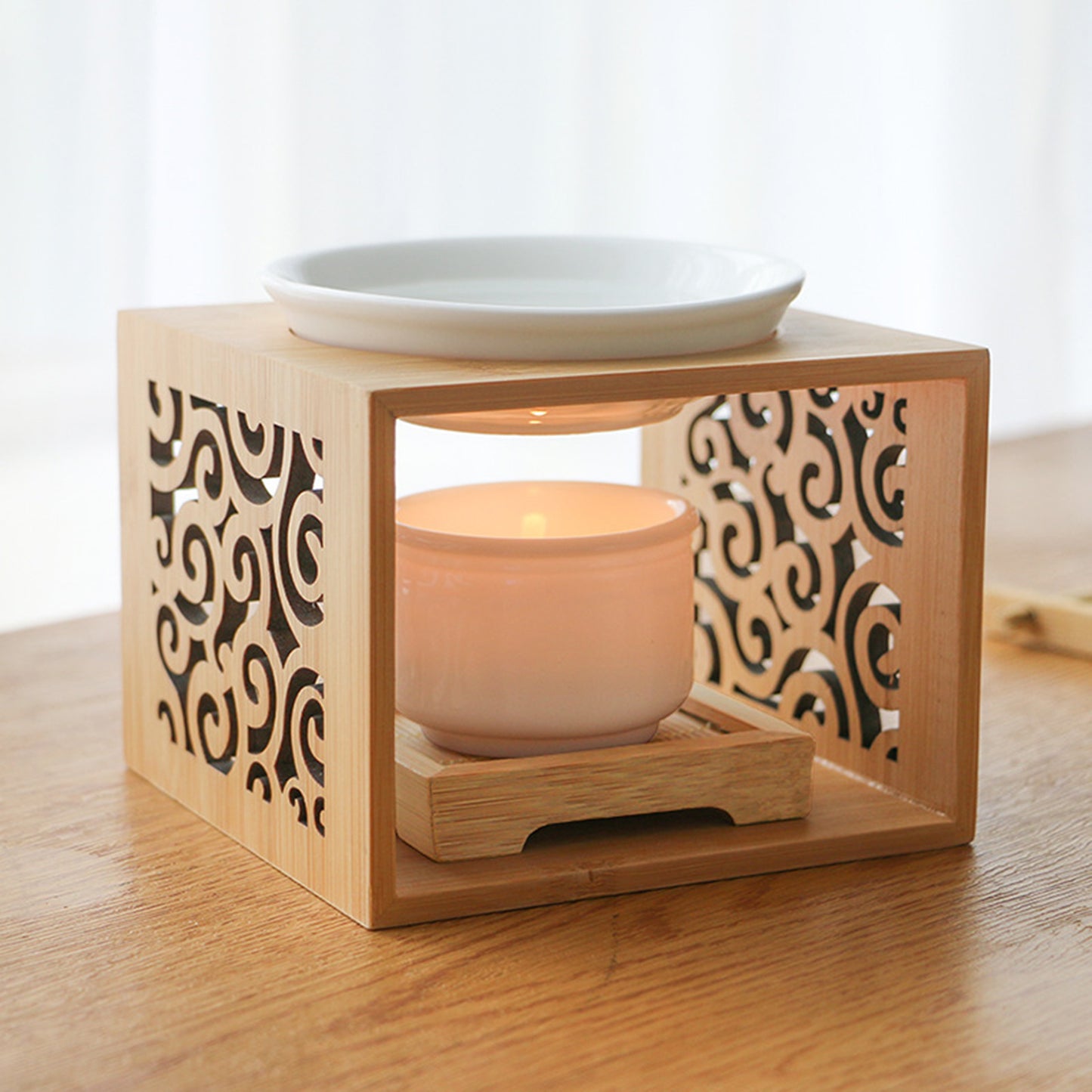 Aromatherapy Lamp Essential Oil Bamboo Wood Candle Holder