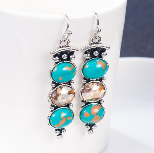 Fashion Creative Plated S925 Vintage Thai Silver Turquoise Earrings