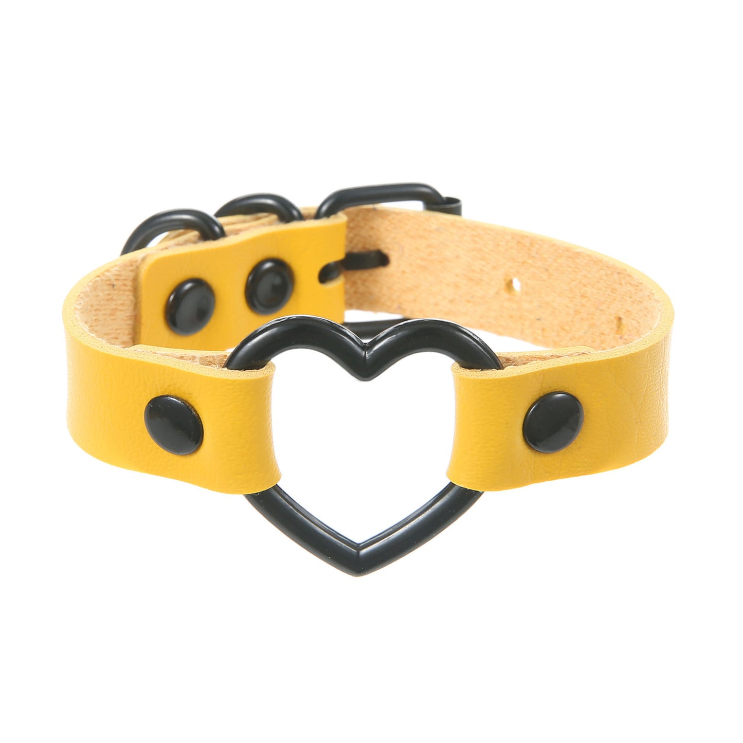 Punk Trendy Cool Dark Peach Heart Hand Ring Bracelet Personality Couple Love Heart-shaped Hollow Leather Bracelet Bracelet