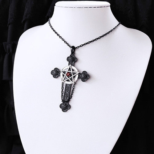 Satan Gothique Foncé Pentagramme Croix Collier