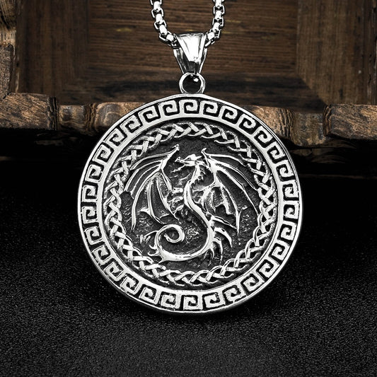 Men's Stainless Steel Vintage Viking Flying Dragon Necklace