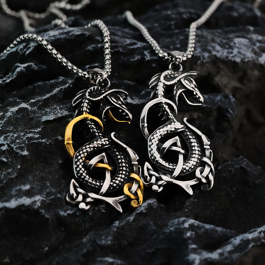 Vintage Men's Stainless Steel Pendant Viking Domineering Celtic Knot Dragon Necklace
