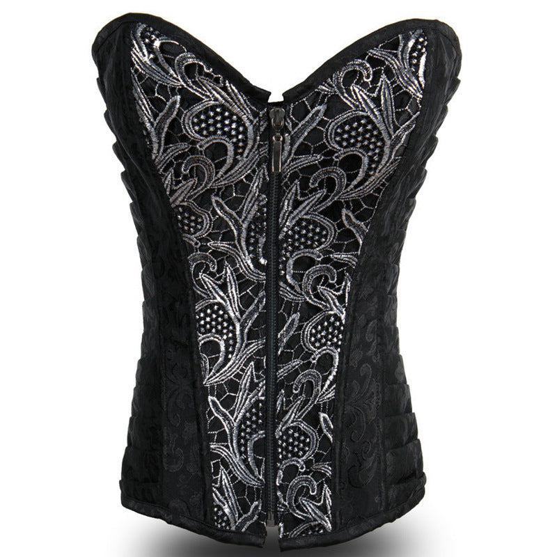 European And American Brown Pattern Zipper Lace-up Corset