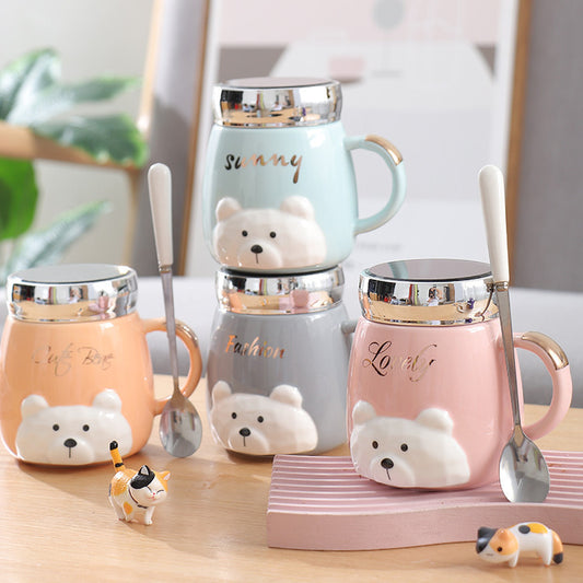 Ins Style Céramique Couple Tasse Avec Couvercle Bureau
