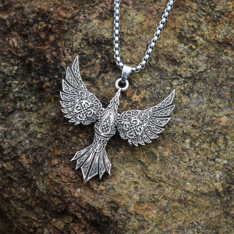Vintage Viking Crow Pendant Necklace