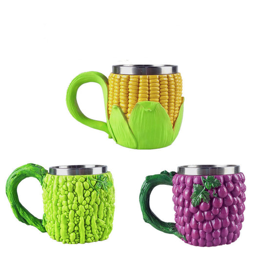 Tasse de bière en acier inoxydable fruits tasse d'eau créative en résine