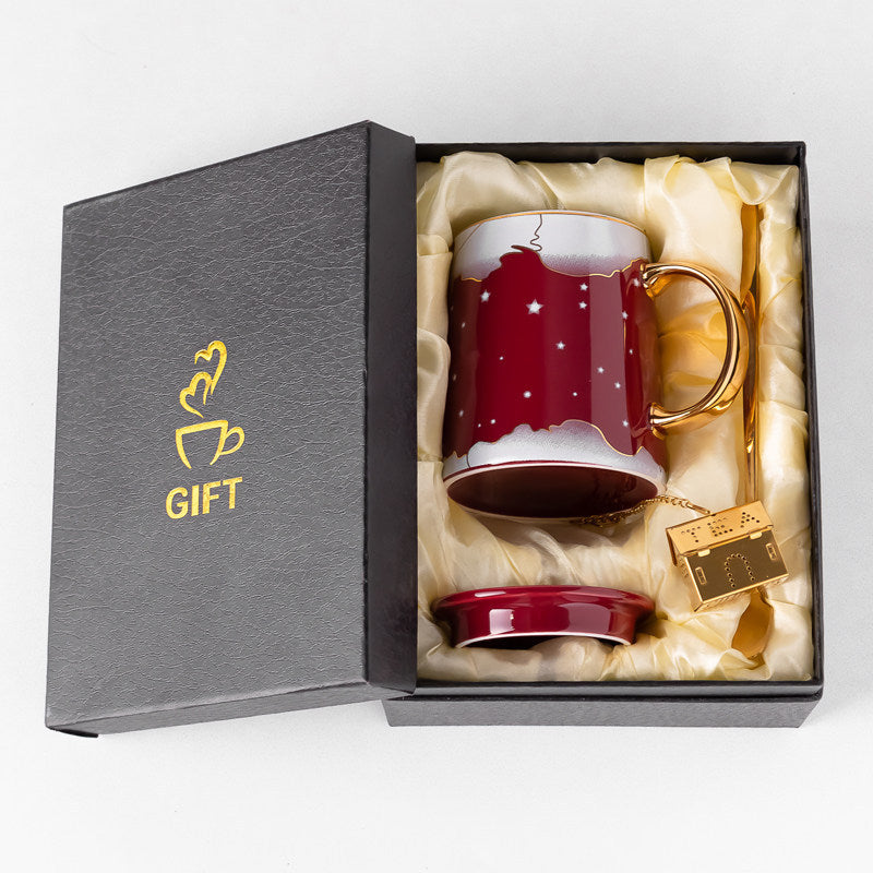 Tasse en céramique avec cuillère à couvercle pour hommes et femmes à la maison