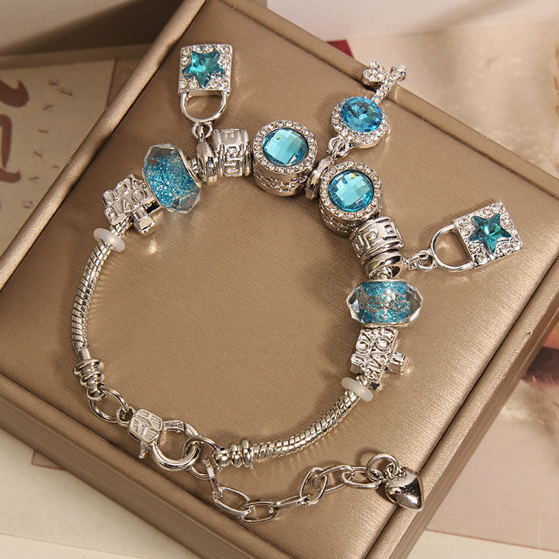 Mori Style Blue Glass Bead Key Lock Bracelet