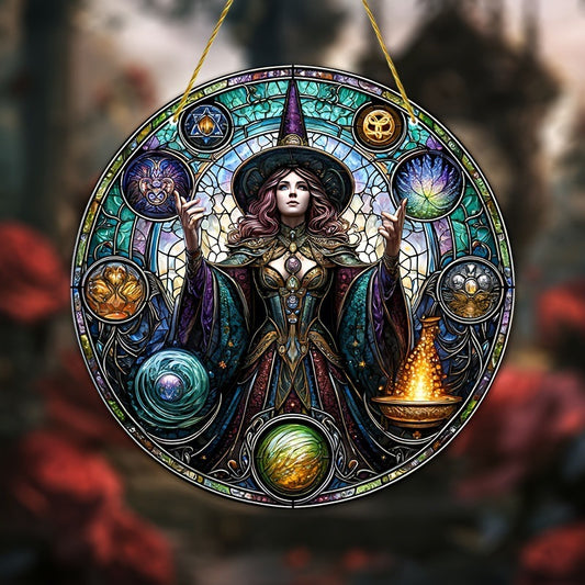 Acrylic Halloween Witch Pendant Color Disc Wall Decorations