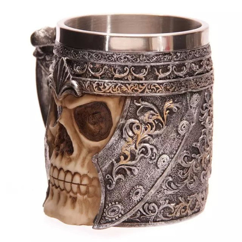 Tasse créative de chevalier de crâne de la résine 3d d'acier inoxydable