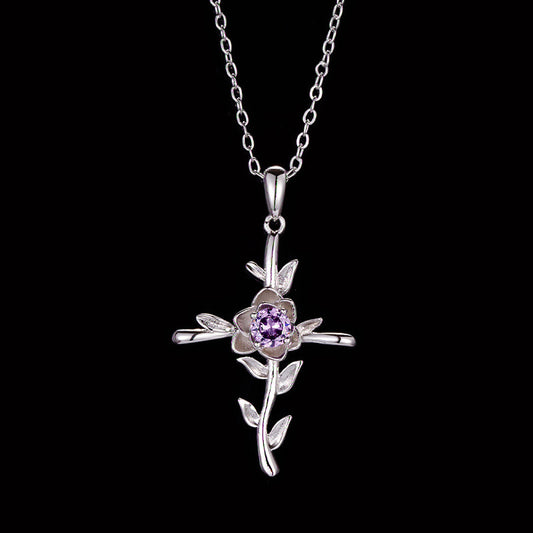 Cross Rose Pendant Birthstone Necklace Citrine Jewelry