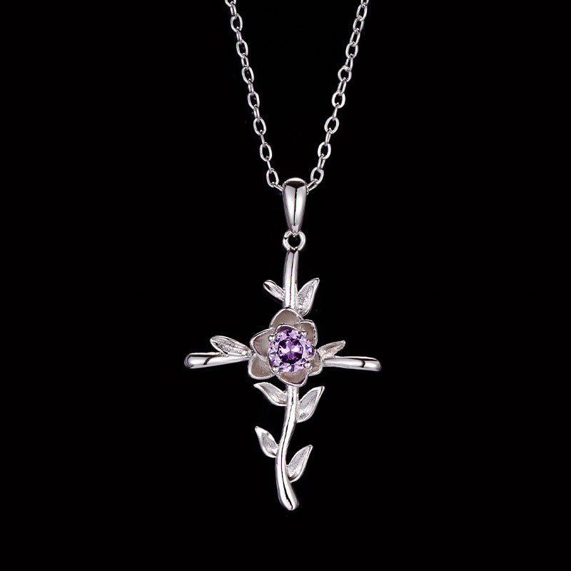Cross Rose Pendant Birthstone Necklace Citrine Jewelry