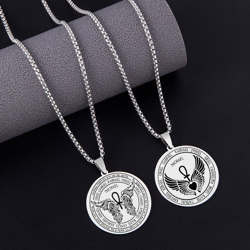 Archangel Michael Pendant Necklace For Men Women Guardian Angel Stainless Steel Box Chain Necklace Lucky Amulet Jewelry