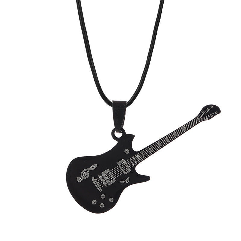 Collier en forme de guitare gothique en acier titane à 2 couches pour hommes