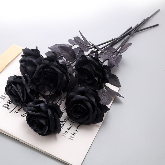 Simulation noir pur simple bouquet rose style gothique série sombre fausse fleur décorative