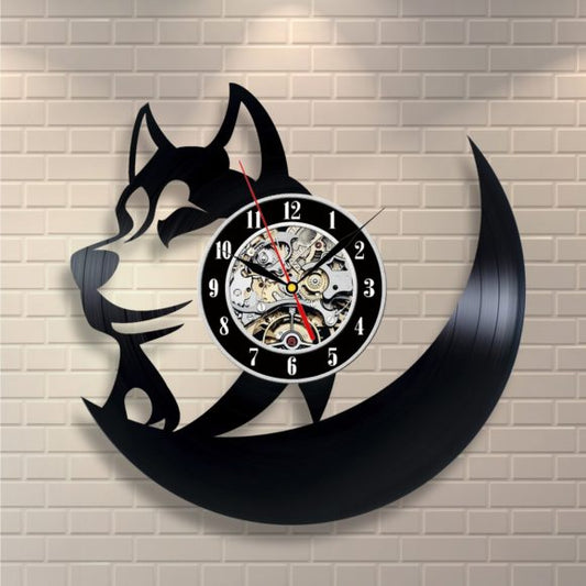WOLF ORIGINAL ARTWORK HANDMADE VINYL RECORD WALL CLOCK