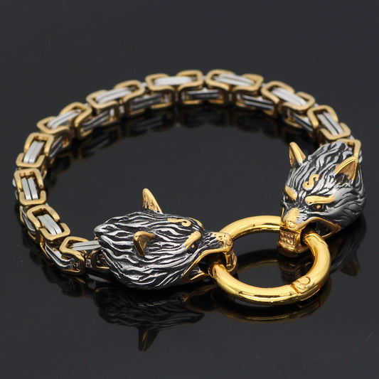 Titanium Steel Thick Emperor Chain Stainless Steel Nordic Celtic Wolf Viking Bracelet Men