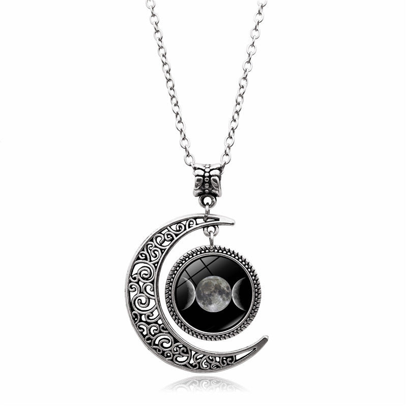 Women's Creative Moon Goddess Time Gem Necklace