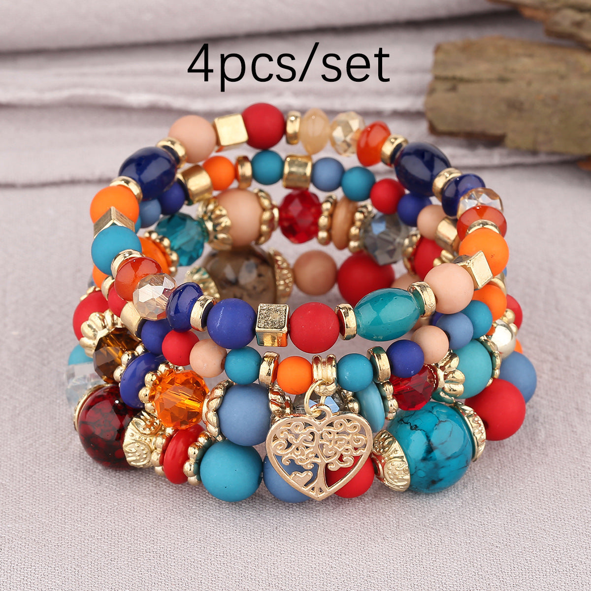 Multi-layer Hollow Heart Pendant Tassel Bracelet Suit