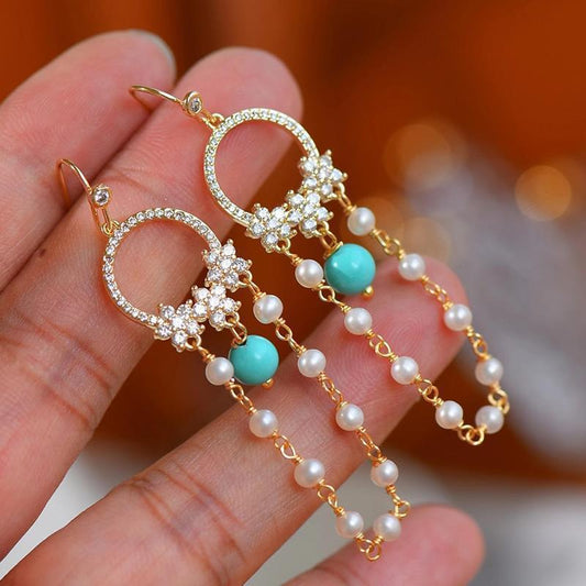 Gorgeous Sterling Silver Pearl Turquoise Ear Fashion Social Goddess Temperament Hipster Ear Shape