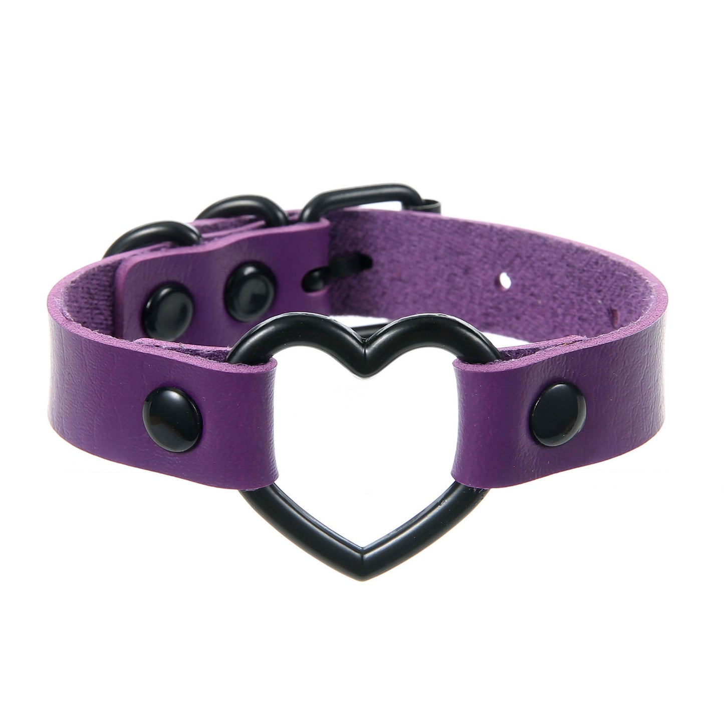 Punk Trendy Cool Dark Peach Heart Hand Ring Bracelet Personality Couple Love Heart-shaped Hollow Leather Bracelet Bracelet