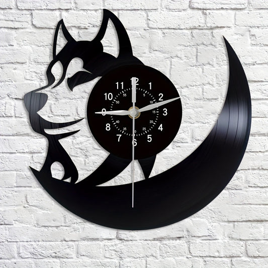 Forest Animal Wolf Head Retro Creative Vinyl Wall Clock Christmas Series Vinyl Mute